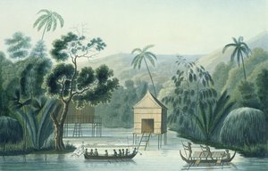 Pagode op het Eiland Waigiou, uit Voyage Autour du Monde sur la Corvette La Coquille (1822-25) door Louis Isidore Duperrey (1786-1865)